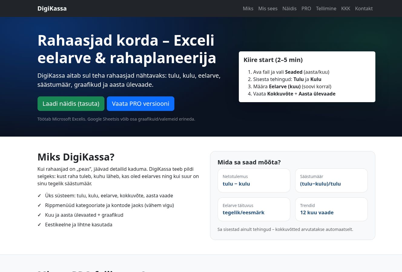 Digikassa.ee homepage screenshot